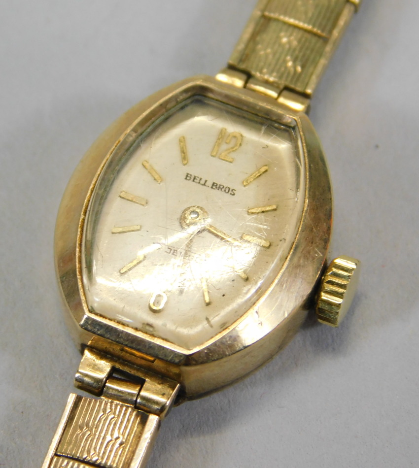 Appraisal: A ct gold Bell Bros ladies wristwatch with square design