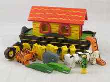 Appraisal: A wooden Noah's ark with Noah and fourteen animals x