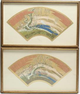 Appraisal: Pair of Vintage Japanese Hand Depicting willows and landscapes one