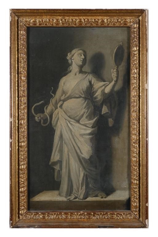 Appraisal: Painting of woman possibly Cleopatra holding a mirror and a