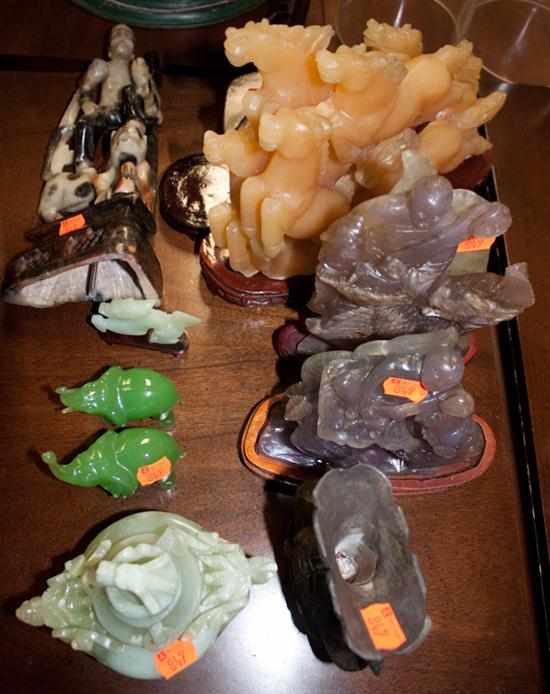 Appraisal: Assorted Chinese carved hardstone figural groups and figures including elephants