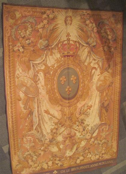 Appraisal: French machine-made armorial tapestry panel ' '' x ' Inscribed