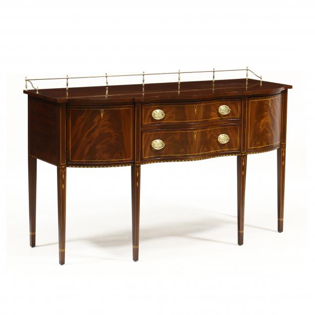 Appraisal: HENKEL HARRIS FEDERAL STYLE INLAID SERPENTINE FRONT SIDEBOARD brass gallery