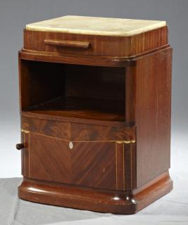 Appraisal: Art Deco Carved Mahogany Onyx Top Night Stand c the