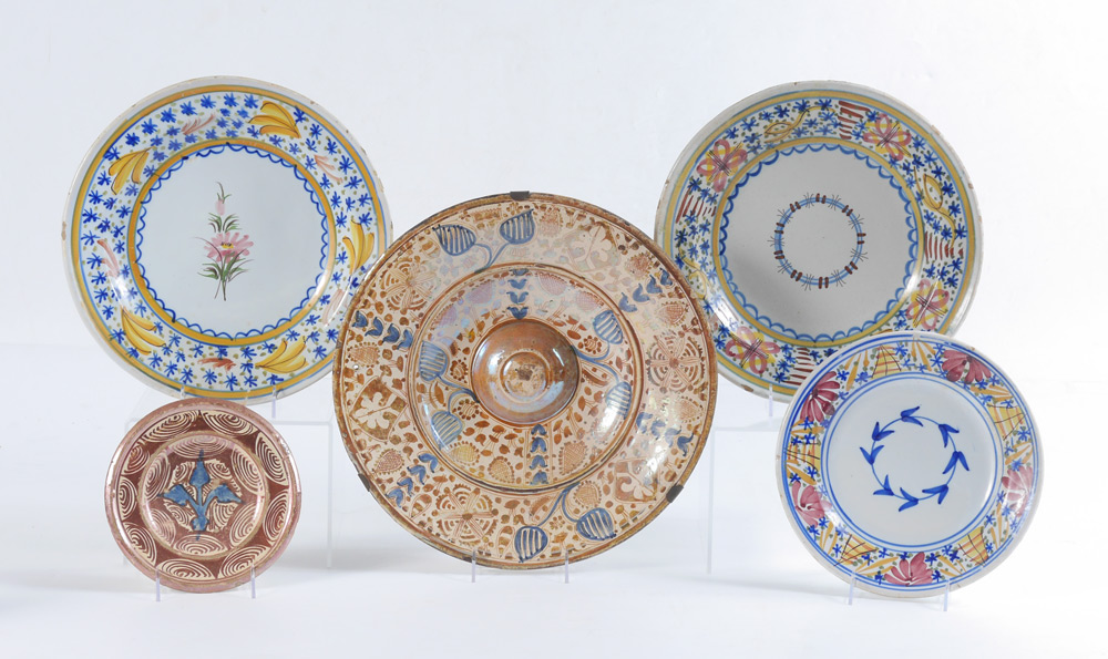 Appraisal: CONTINENTAL FAIENCE POTTERY CHARGERS Collection of decorative chargers most likely