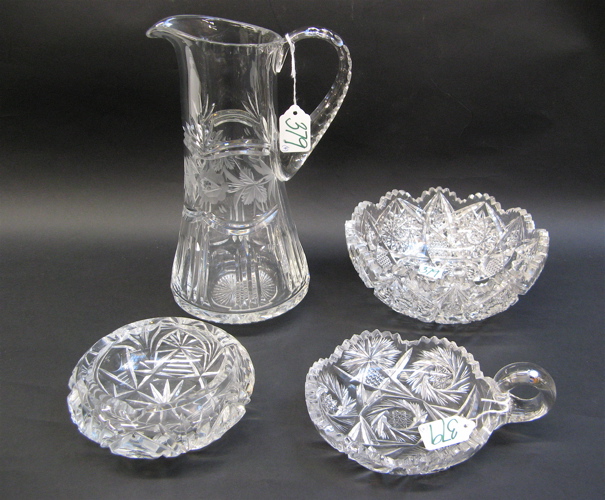 Appraisal: FOUR AMERICAN CLEAR CUT GLASS TABLE ITEMS cut and engraved