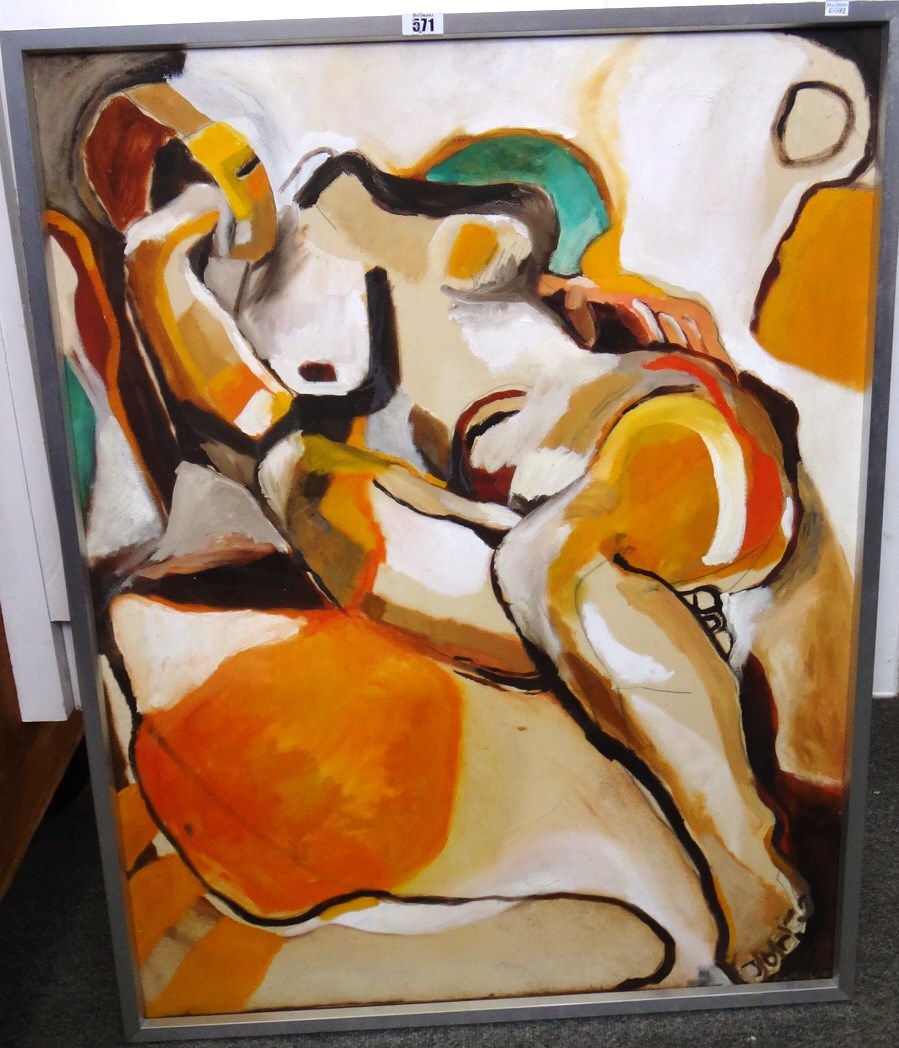 Appraisal: Guy Philips th century Reclining nude oil on canvas signed