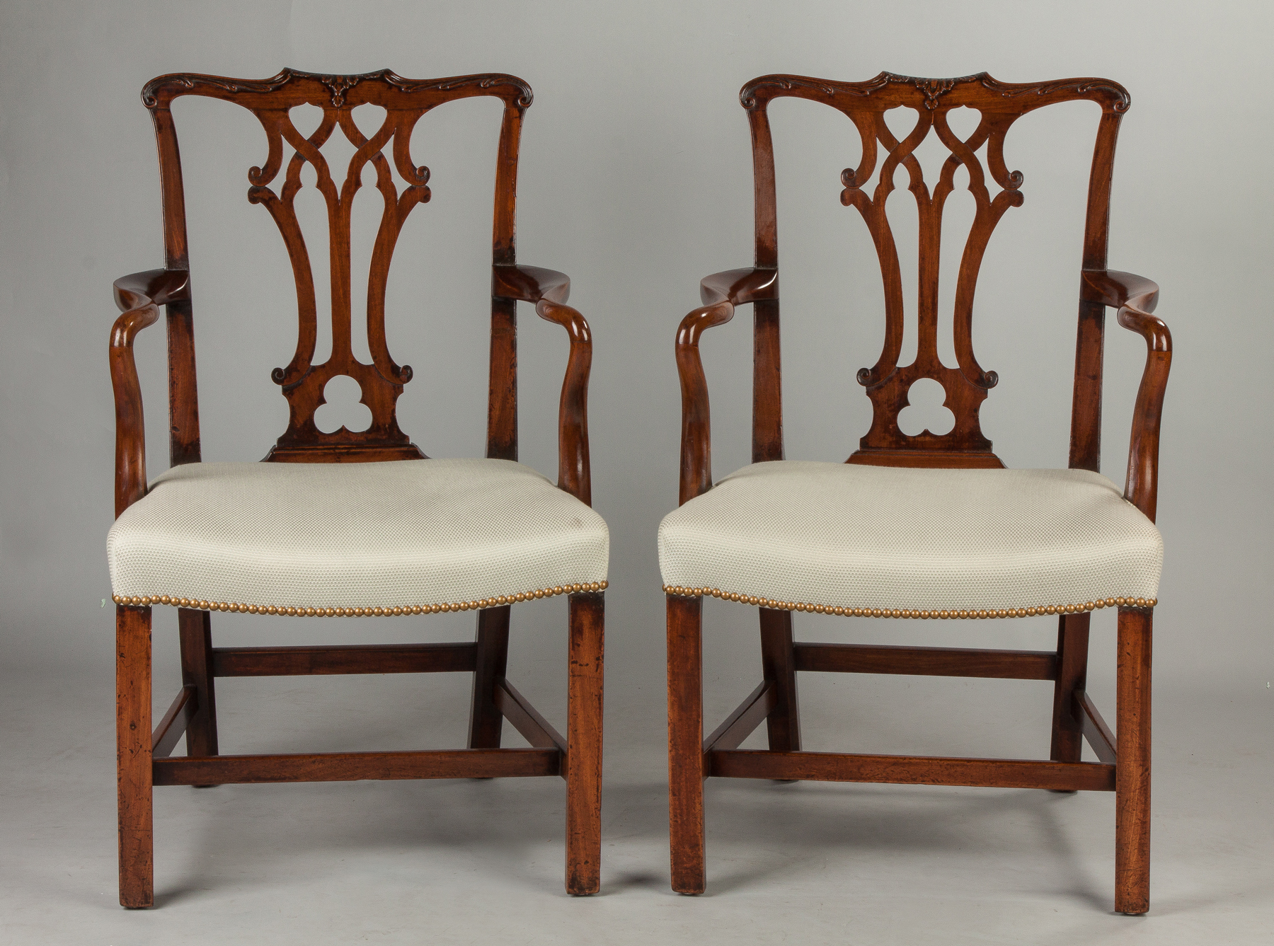 Appraisal: Pair of George III Mahogany Arm Chairs th century The