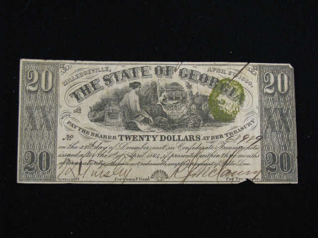 Appraisal: Confederate Georgia Note Milledgeville