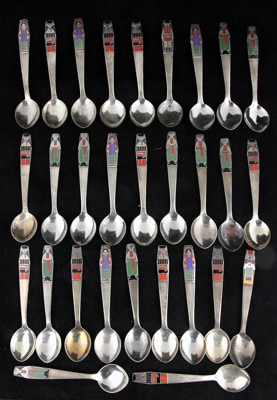 Appraisal: Twenty-nine Russian white metal spoons the enamelled finials depicting figures