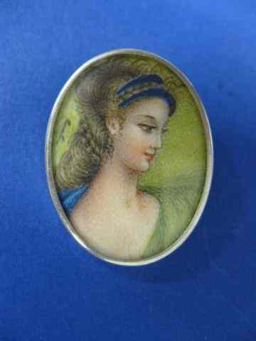 Appraisal: Miniature Painting on Ivory pin or pendant portrait of a