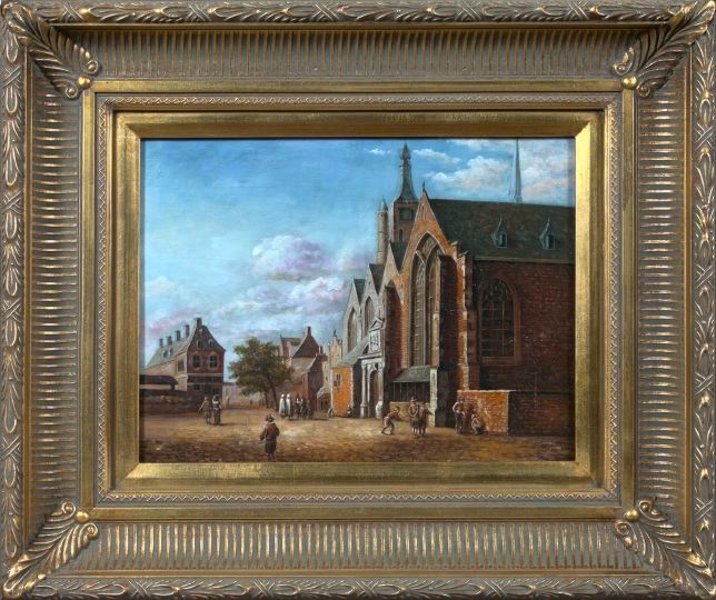 Appraisal: British School th Century Medieval Village Scene oil on canvas