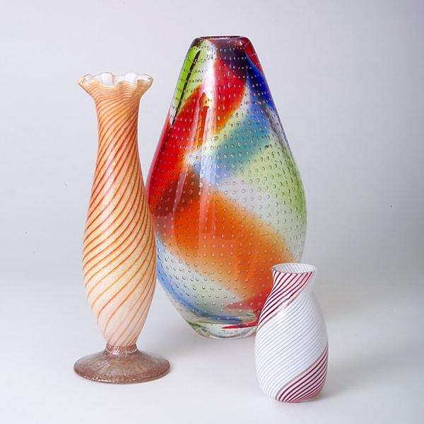 Appraisal: ITALIAN GLASS Three pieces Salviati baluster vase of swirled glass