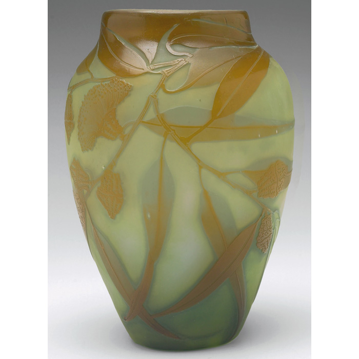 Appraisal: Nice Galle vase tapered form with cameo cut dark green