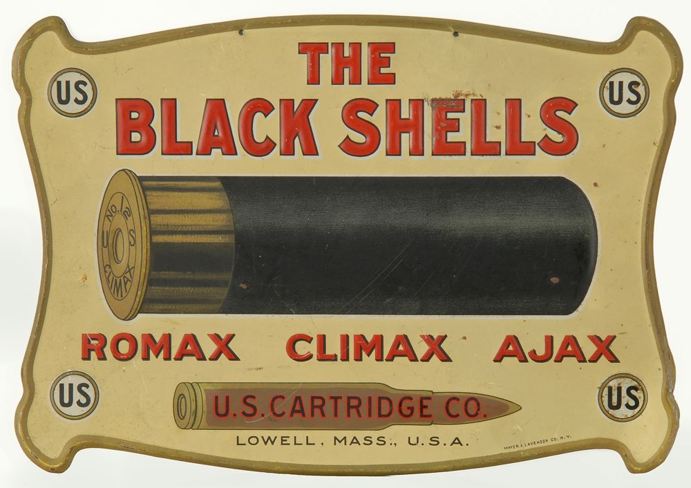 Appraisal: LITHOGRAPHED TIN ADVERTISING SIGN Circa The Black Shells U S