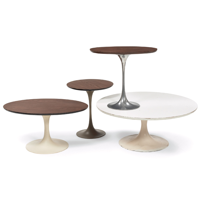 Appraisal: Burke Pedestal tables four attribution three side tables with woodgrain