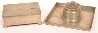 Appraisal: Two Pieces of th Century Pewter st Inkwell mounted on