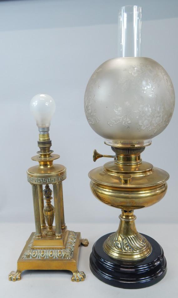 Appraisal: Two items of thC metalware a Victorian glass oil lamp