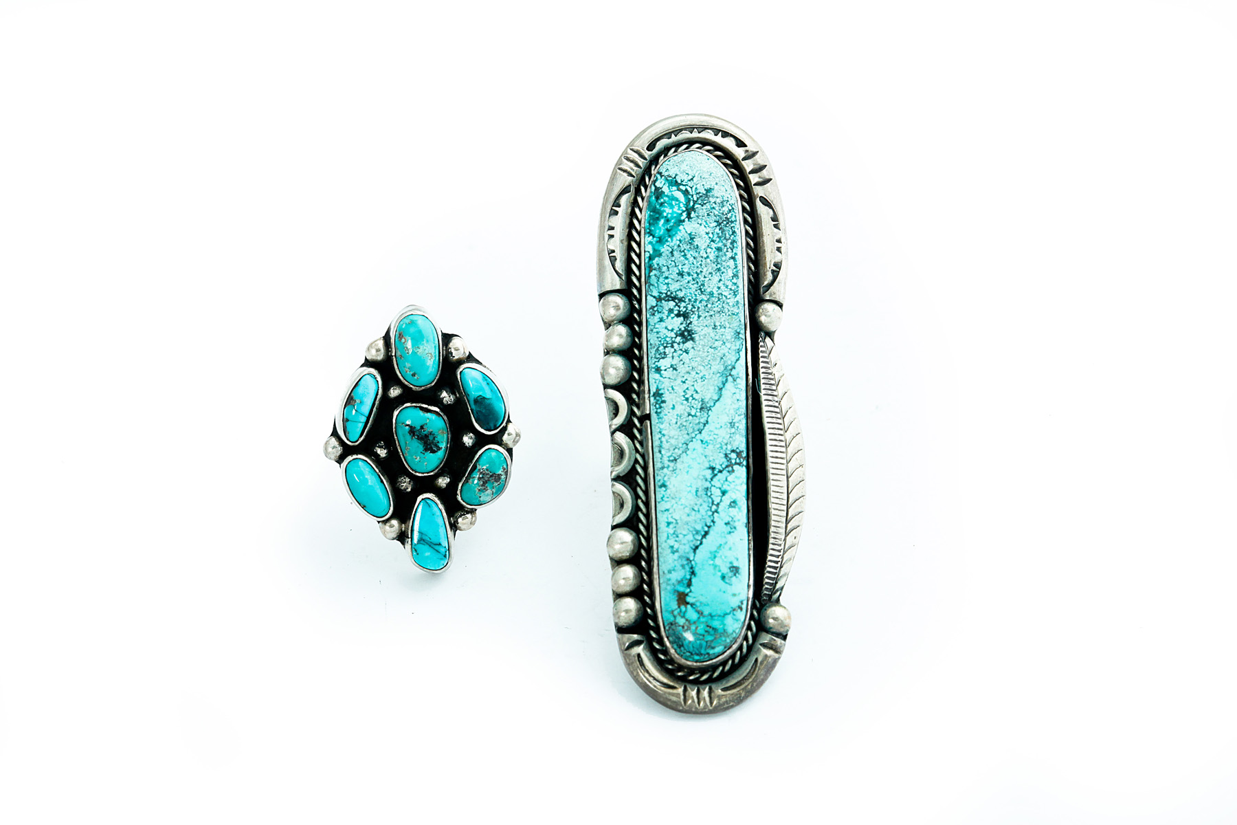 Appraisal: TWO AMERICAN INDIAN TURQUOISE RINGS Third quarter- th century Large