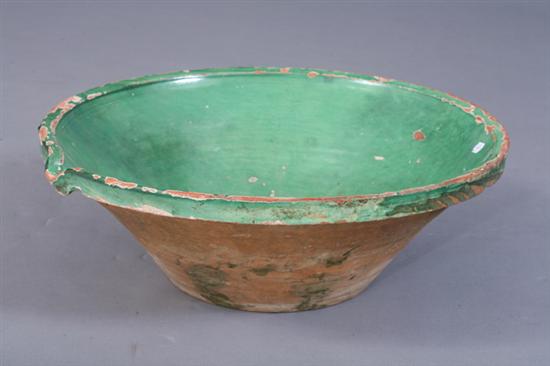 Appraisal: LARGE FRENCH PROVINCIAL GREEN GLAZED TERRACOTTA BOWL Circa - in