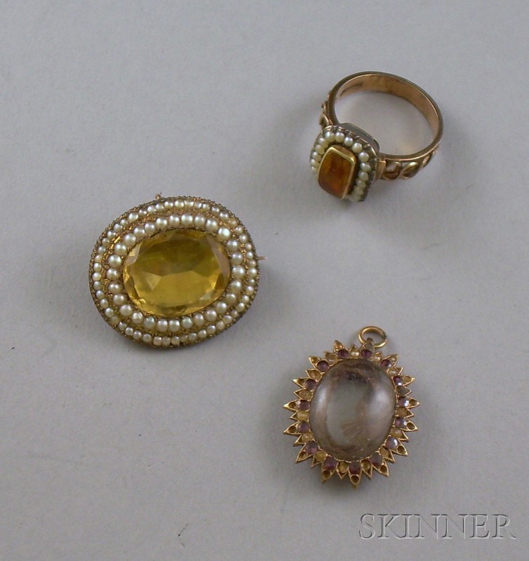 Appraisal: Three Memorial Jewelry Items an kt gold gemstone and seed