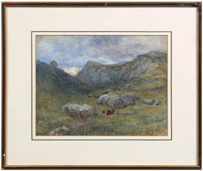 Appraisal: David Cox Jr watercolor British - cows in the highlands