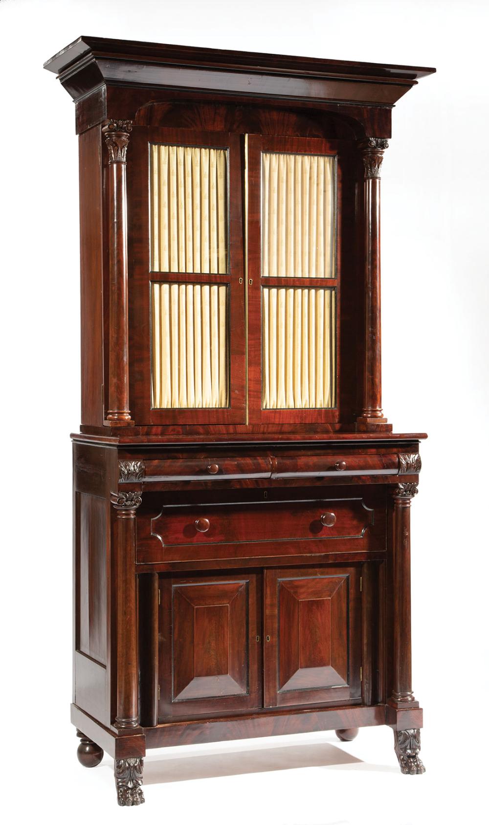 Appraisal: American Classical Carved Mahogany Secretary-Bookcase c New York stepped cornice