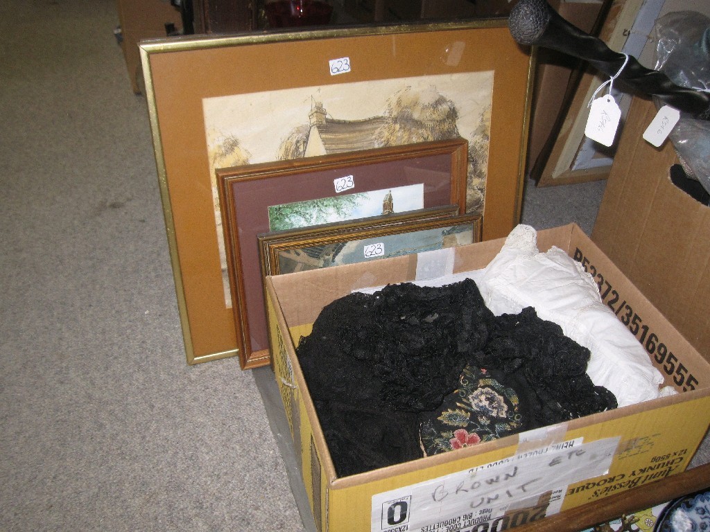 Appraisal: Lot comprising five framed prints and a box of assorted