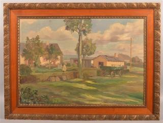 Appraisal: Oil on Canvas Farmstead Scene Painting Oil on Canvas Farmstead