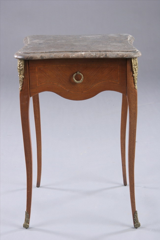 Appraisal: FRENCH REGENCE STYLE MARBLE-TOP INLAID NIGHT STAND th century with