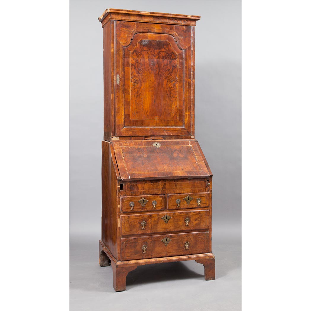 Appraisal: George II Line Inlaid Walnut Bureau Bookcase th Century and