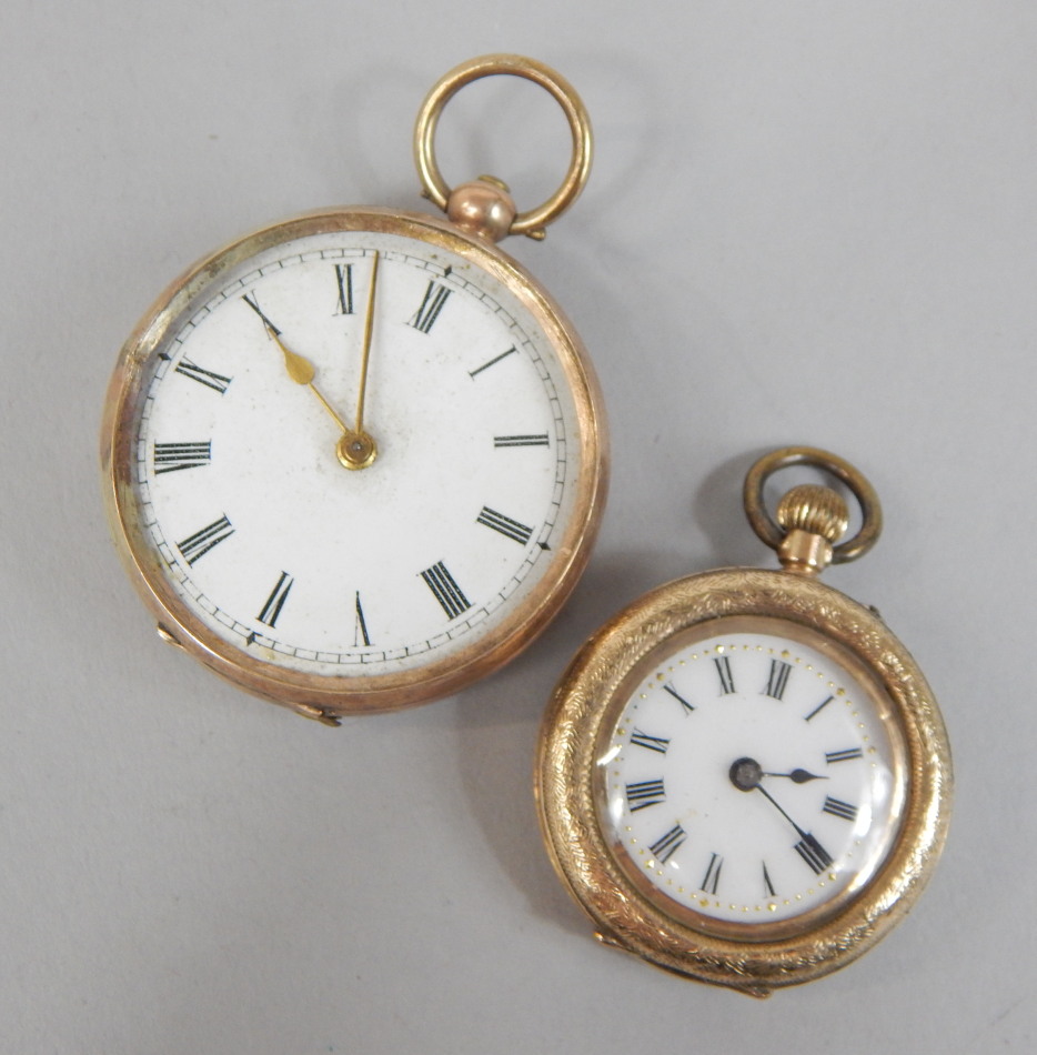 Appraisal: Two late th early thC engraved yellow metal fob watches