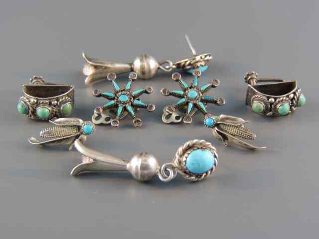 Appraisal: Pair of Indian Turquoise Sterling SilverEarrings