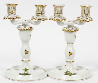 Appraisal: HEREND ROTHSCHILD BIRD PORCELAIN CANDLE STICKS PAIR HEREND ROTHSCHILD BIRD