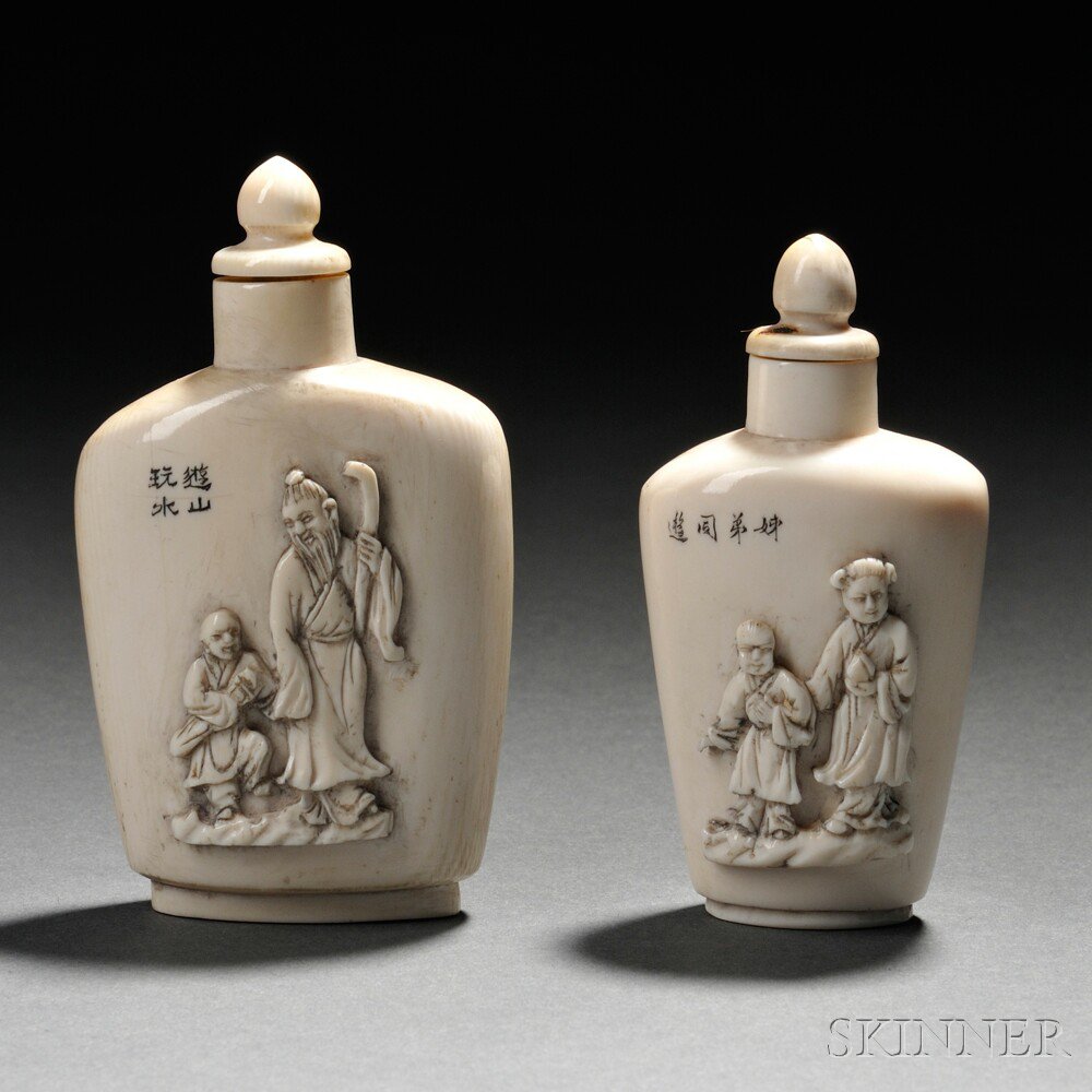 Appraisal: Two Ivory Snuff Bottles China th th century both rounded