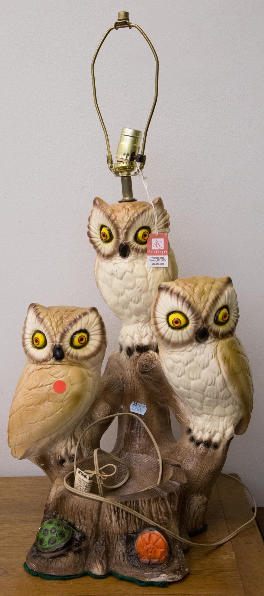 Appraisal: Chalkware owl lamp modeled as three owls on branch with