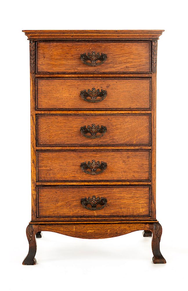 Appraisal: Oak French Revival Bonnet Chest DESCRIPTION Oak French revival bonnet