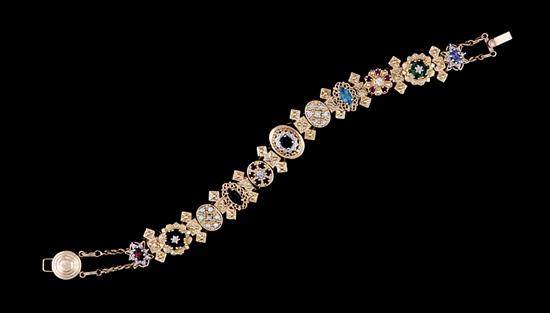 Appraisal: Precious stones and gold slide bracelet twenty-one gemstone set and