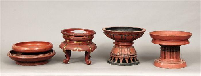 Appraisal: Five Asian Red Lacquer Stands to in to in diam