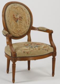 Appraisal: th c carved walnut fauteuil petit th century French Louis