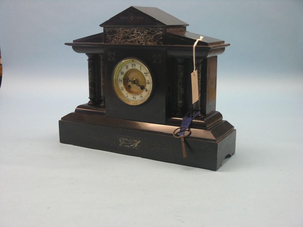 Appraisal: A Victorian black slate mantel clock architectural form with replacement