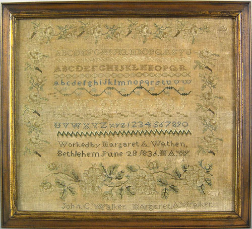 Appraisal: Bethlehem Pennsylvania silk on linen sampler dated wrought by Margaret