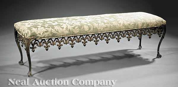 Appraisal: An English or American Cast Metal and Upholstered Bench in