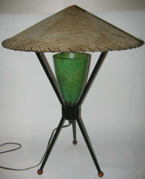 Appraisal: 'S TABLE LAMP on tripod base with green fiberglass shade