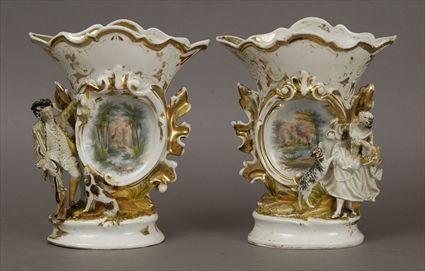 Appraisal: Pair of Paris Porcelain Gilt and Polychrome Decorated Mantel Vases