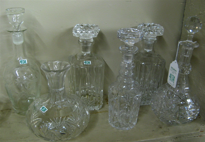 Appraisal: COLLECTION OF FIVE AMERICAN AND CONTINENTAL CRYSTAL DECANTERS AND A