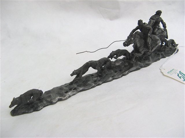 Appraisal: STEEL AND PEWTER SCULPTURE depicting two mounted Russians with whips