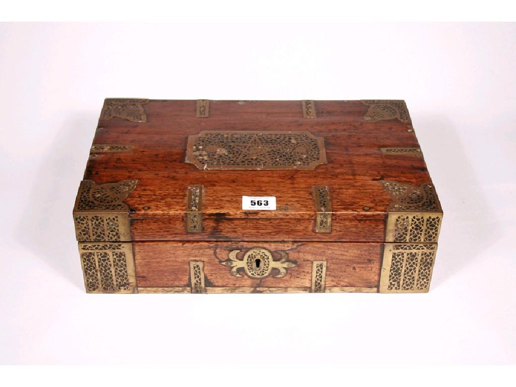 Appraisal: A COLONIAL HARDWOOD AND BRASS BOUND STATIONERY BOX with a