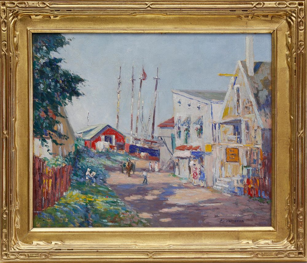 Appraisal: Homer Gordon Davisson Oil on Artist Board Harbor Street Scene