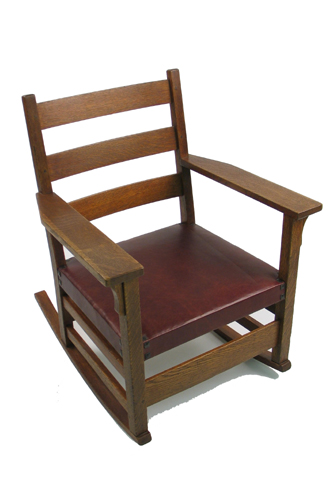 Appraisal: GUSTAV STICKLEY ROCKING ARMCHAIR NO - Gustav Stickley Craftsman Workshops